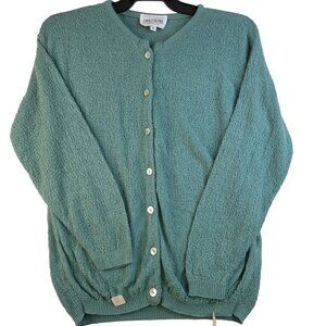 Carly Blake 80s Womens Cardigan Large Aqua Button Front Long Sleeve Vintage USA